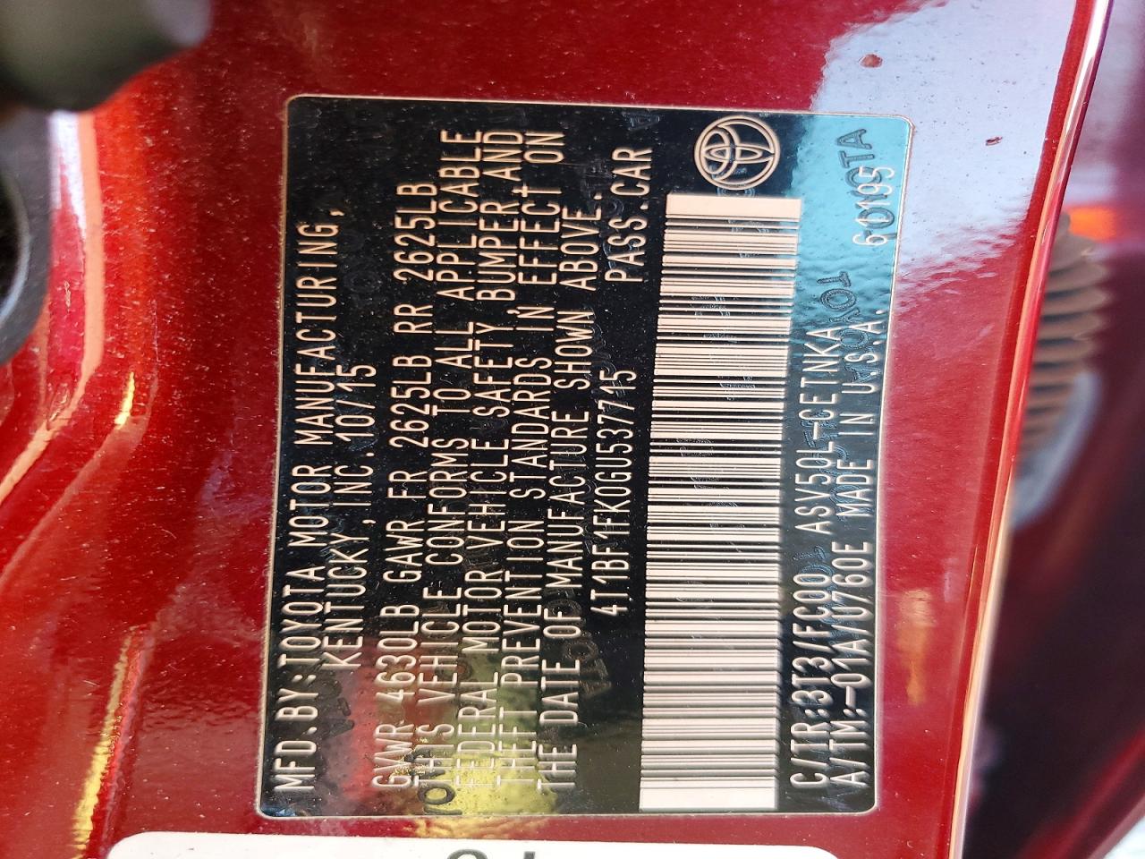 2016 TOYOTA CAMRY LE photo 12