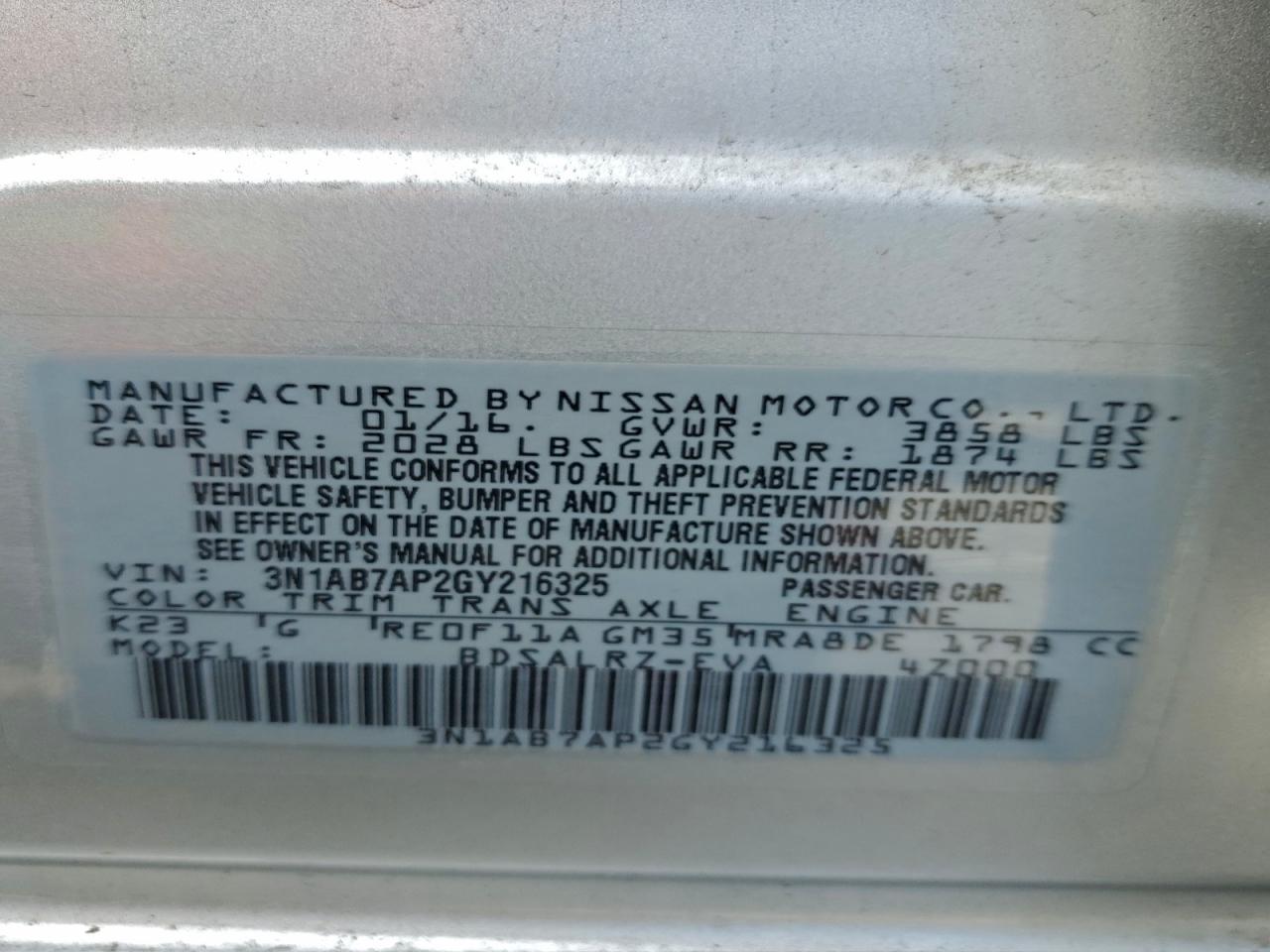 2016 NISSAN SENTRA S photo 12