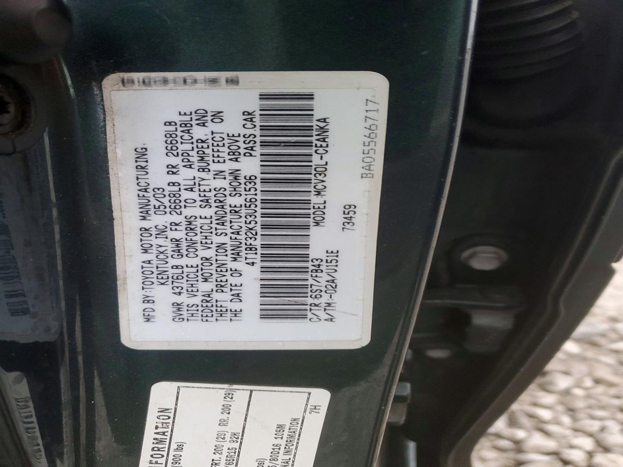 2003 TOYOTA CAMRY LE photo 12