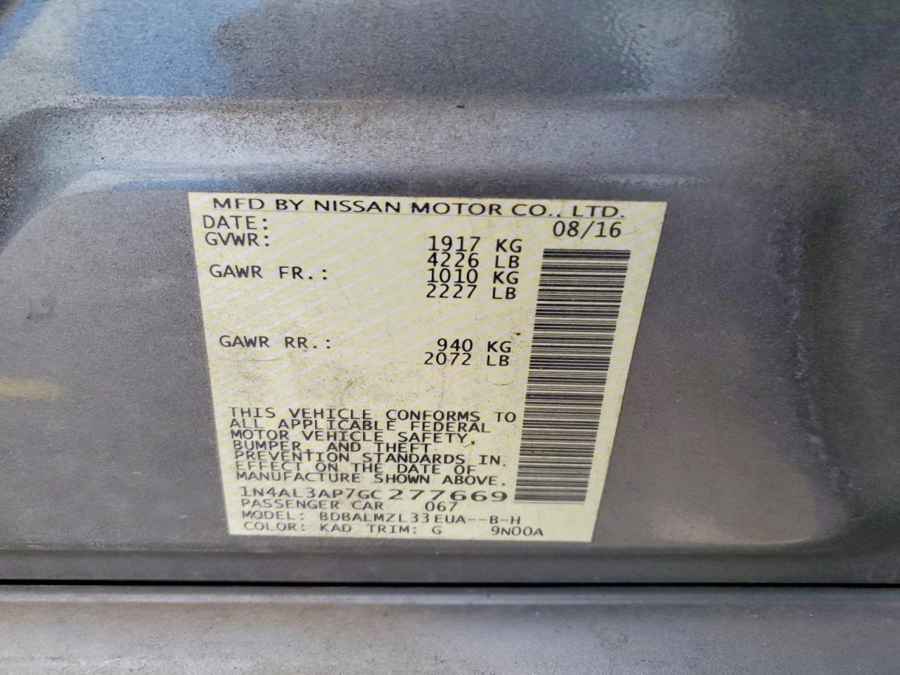 2016 NISSAN ALTIMA 2.5 photo 13