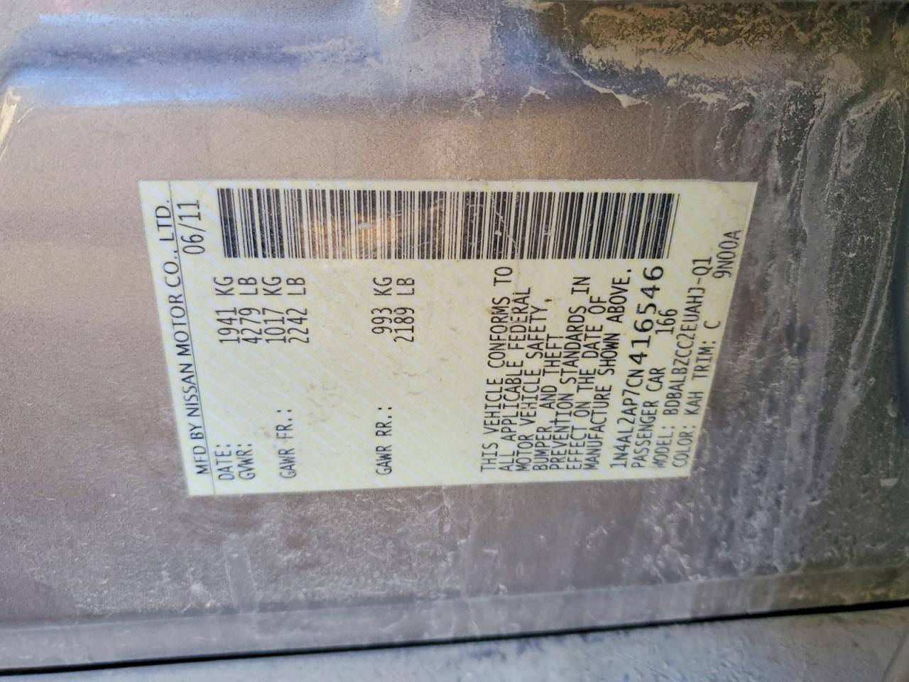 2012 NISSAN ALTIMA BASE photo 12