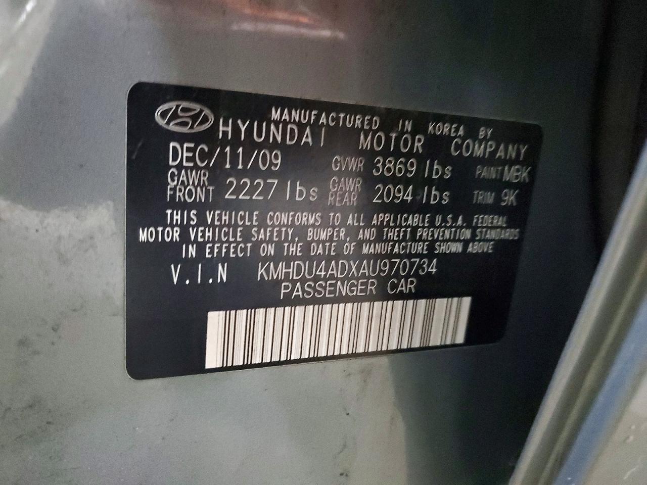 2010 HYUNDAI ELANTRA BLUE photo 12