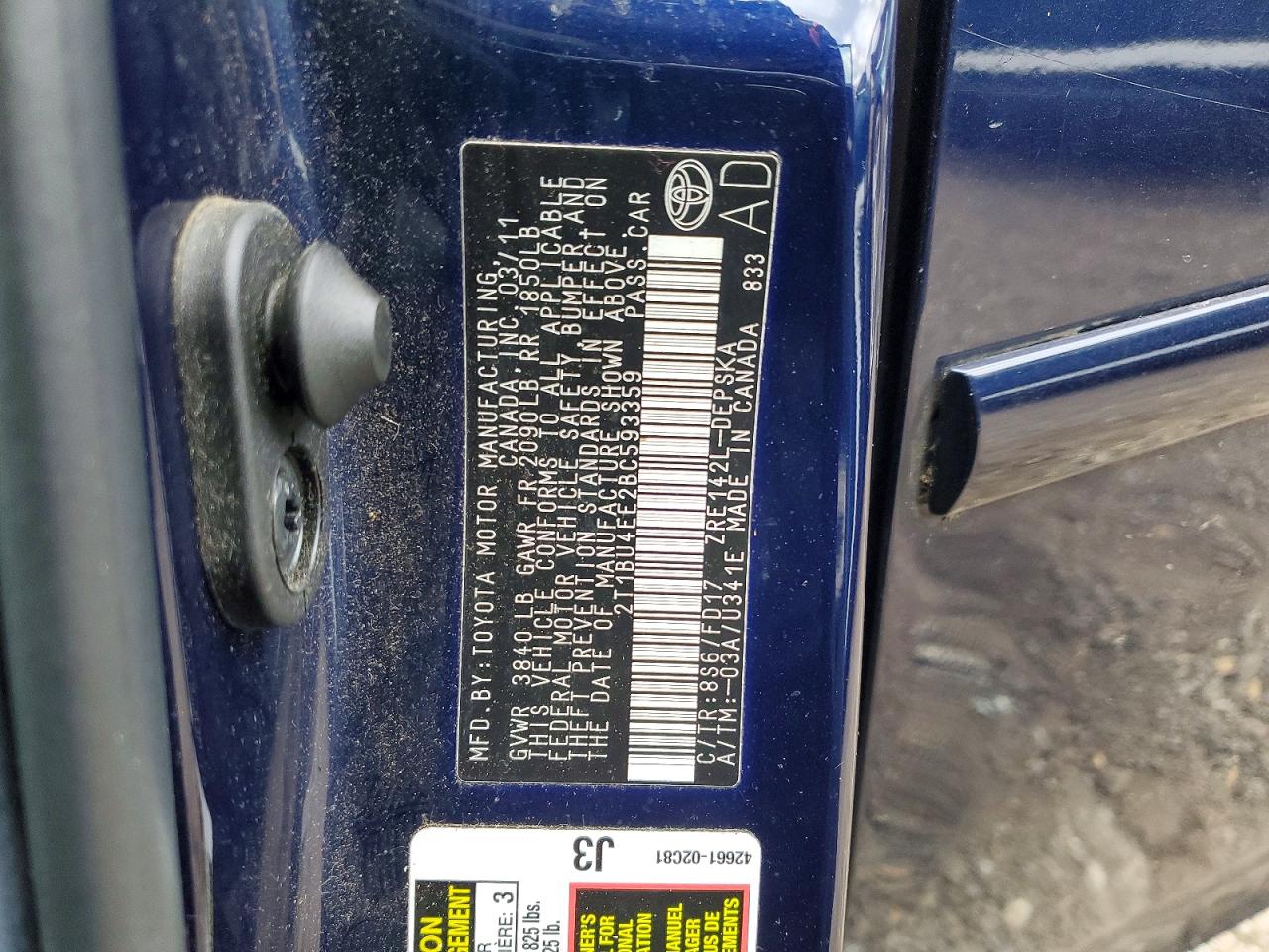 2011 TOYOTA COROLLA BASE photo 12
