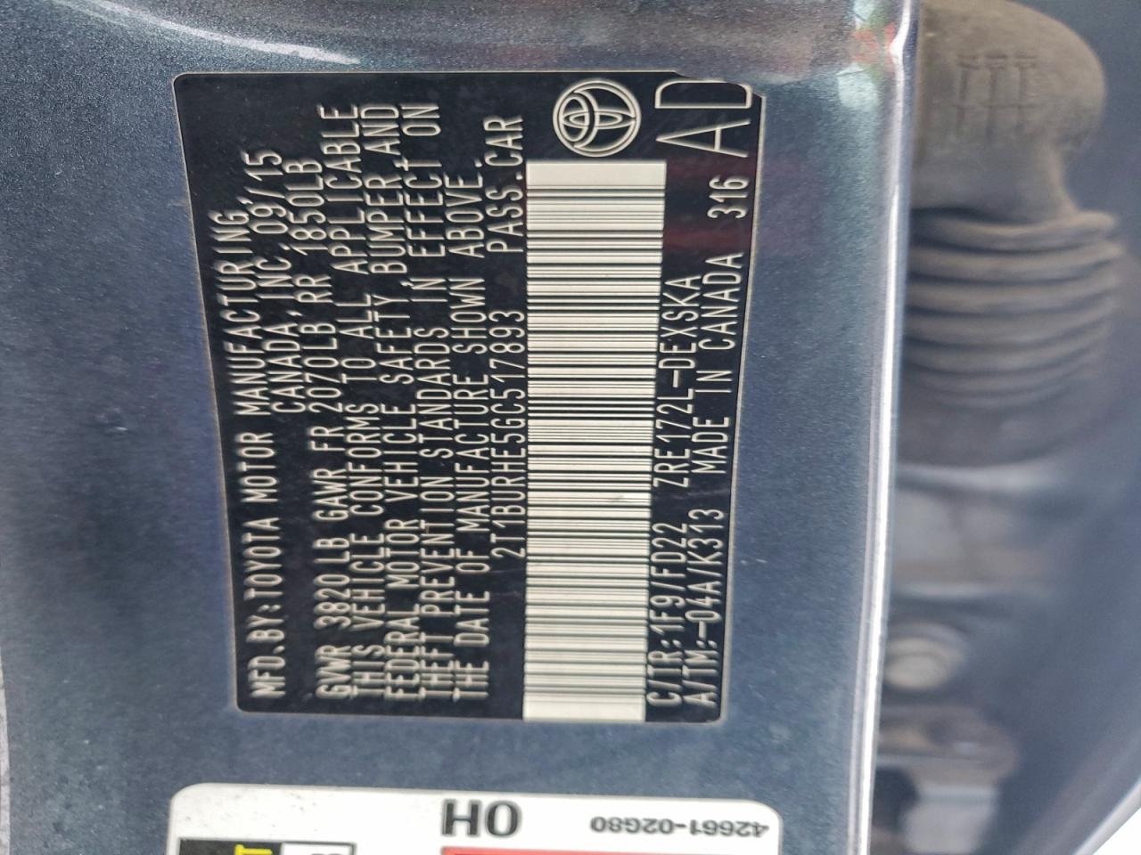 2016 TOYOTA COROLLA L photo 12
