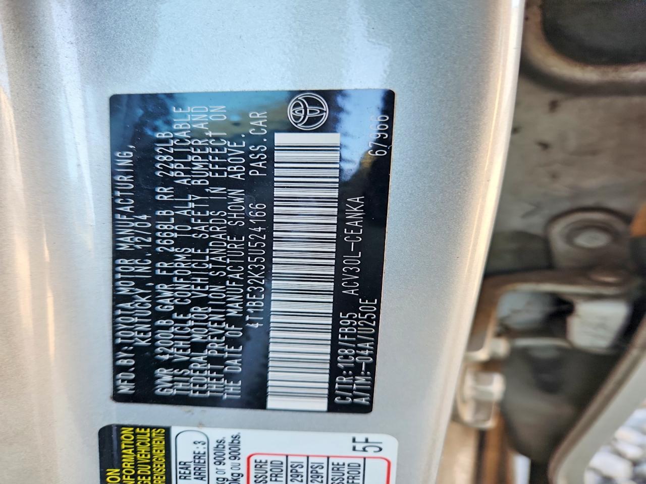 2005 TOYOTA CAMRY LE photo 12