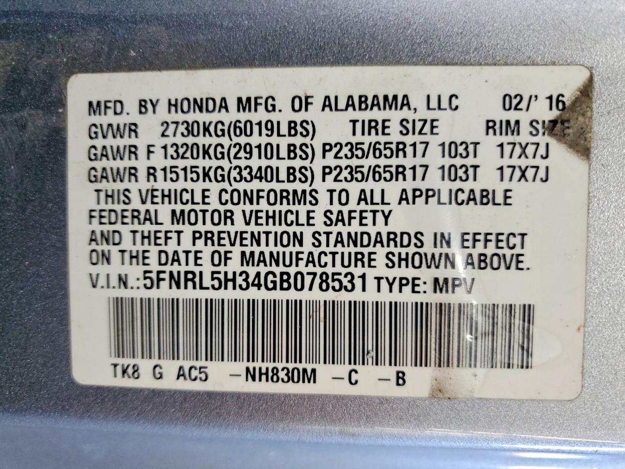 2016 HONDA ODYSSEY SE photo 27