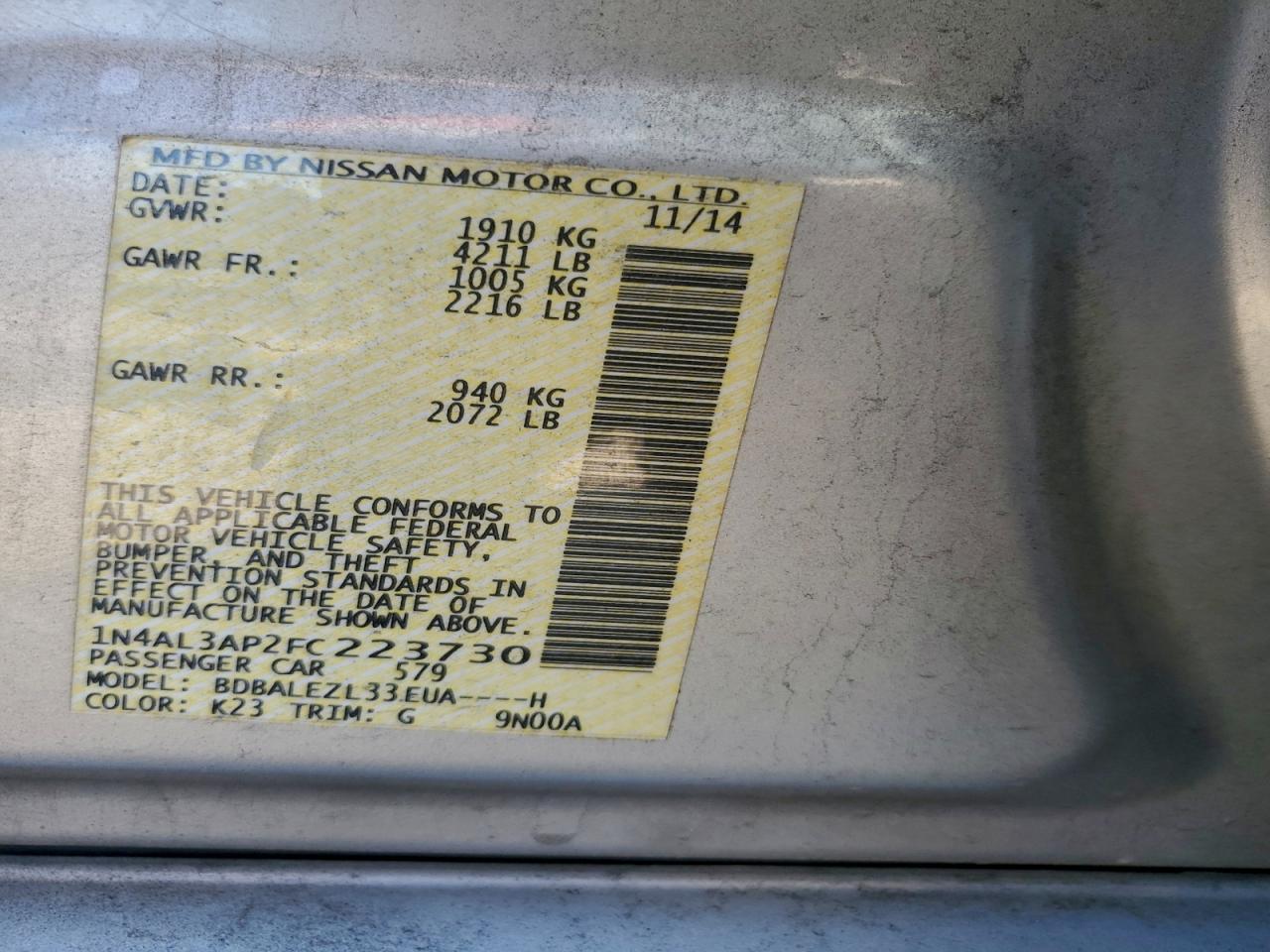 2015 NISSAN ALTIMA 2.5 photo 23