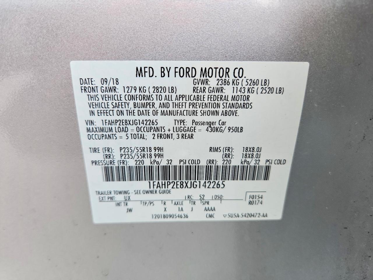 2018 FORD TAURUS SEL photo 13