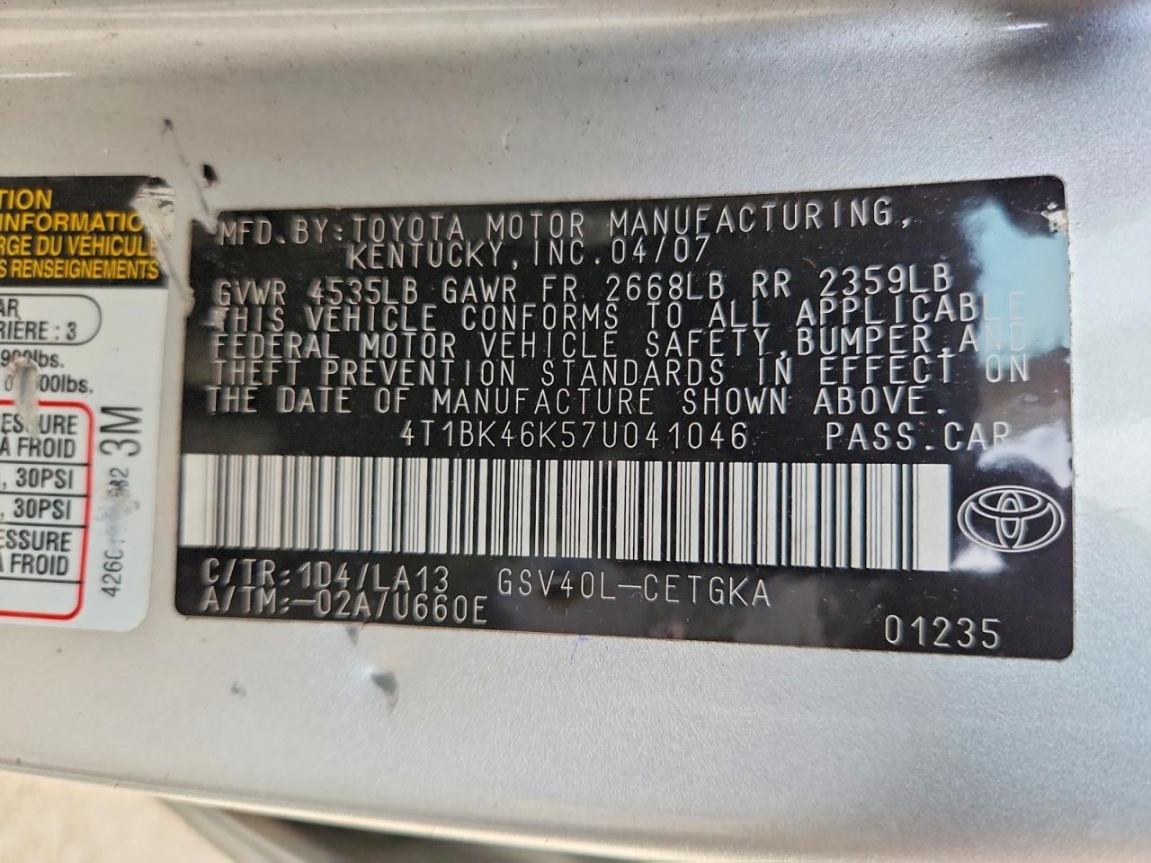 2007 TOYOTA CAMRY LE photo 12