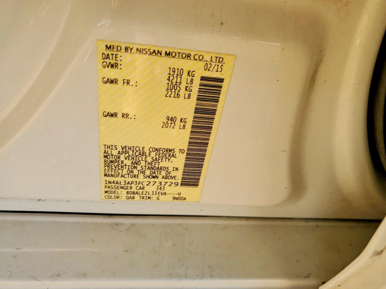 2015 NISSAN ALTIMA 2.5 photo 12