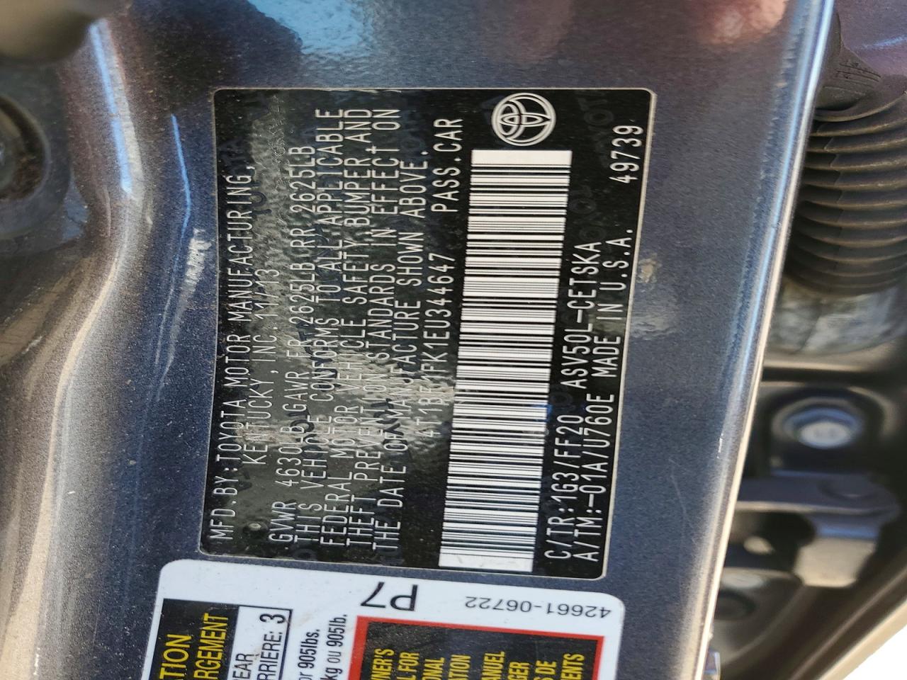 2014 TOYOTA CAMRY L photo 13