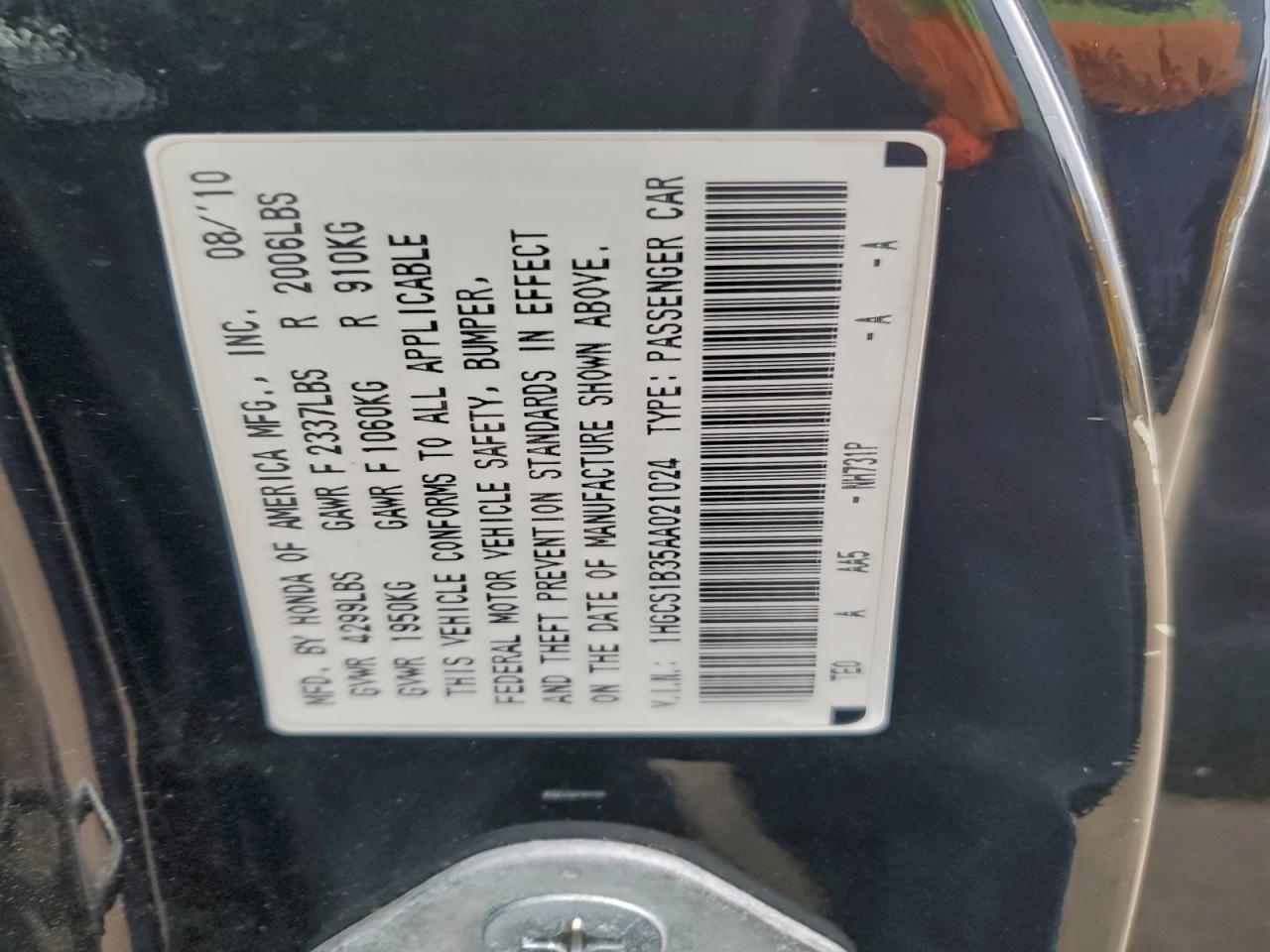 2010 HONDA ACCORD LX photo 13