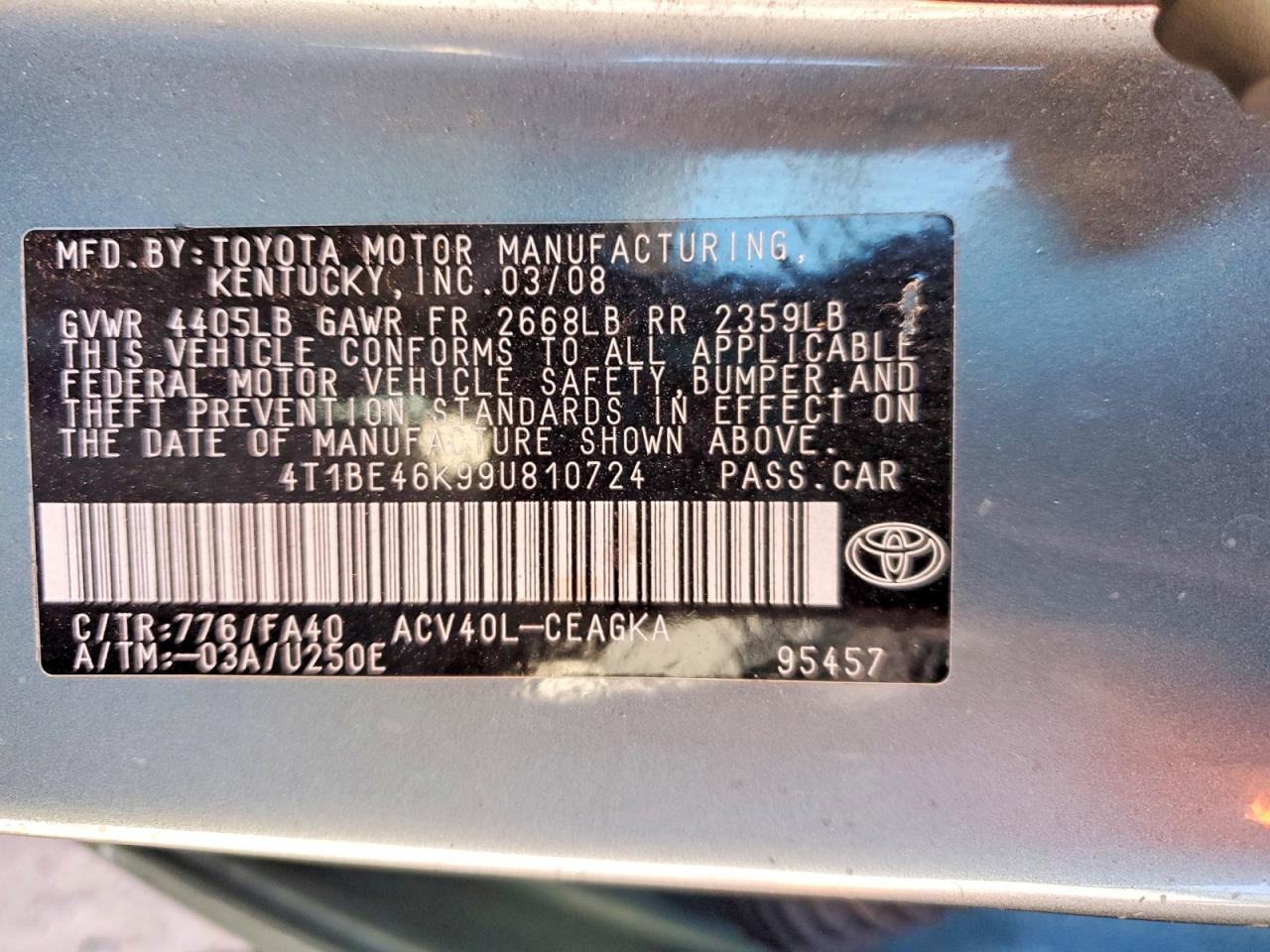2009 TOYOTA CAMRY BASE photo 12