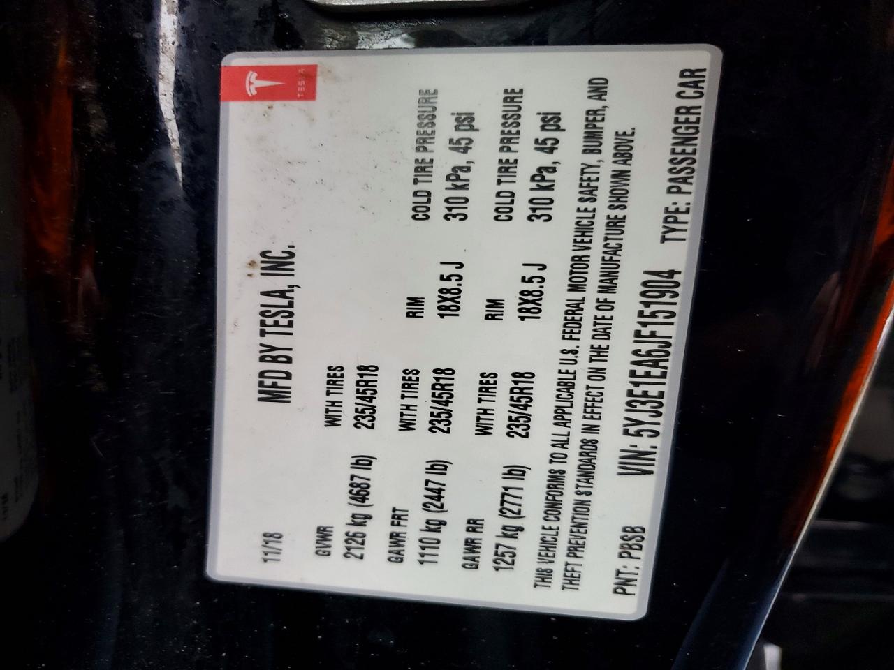 2018 TESLA MODEL 3 photo 34