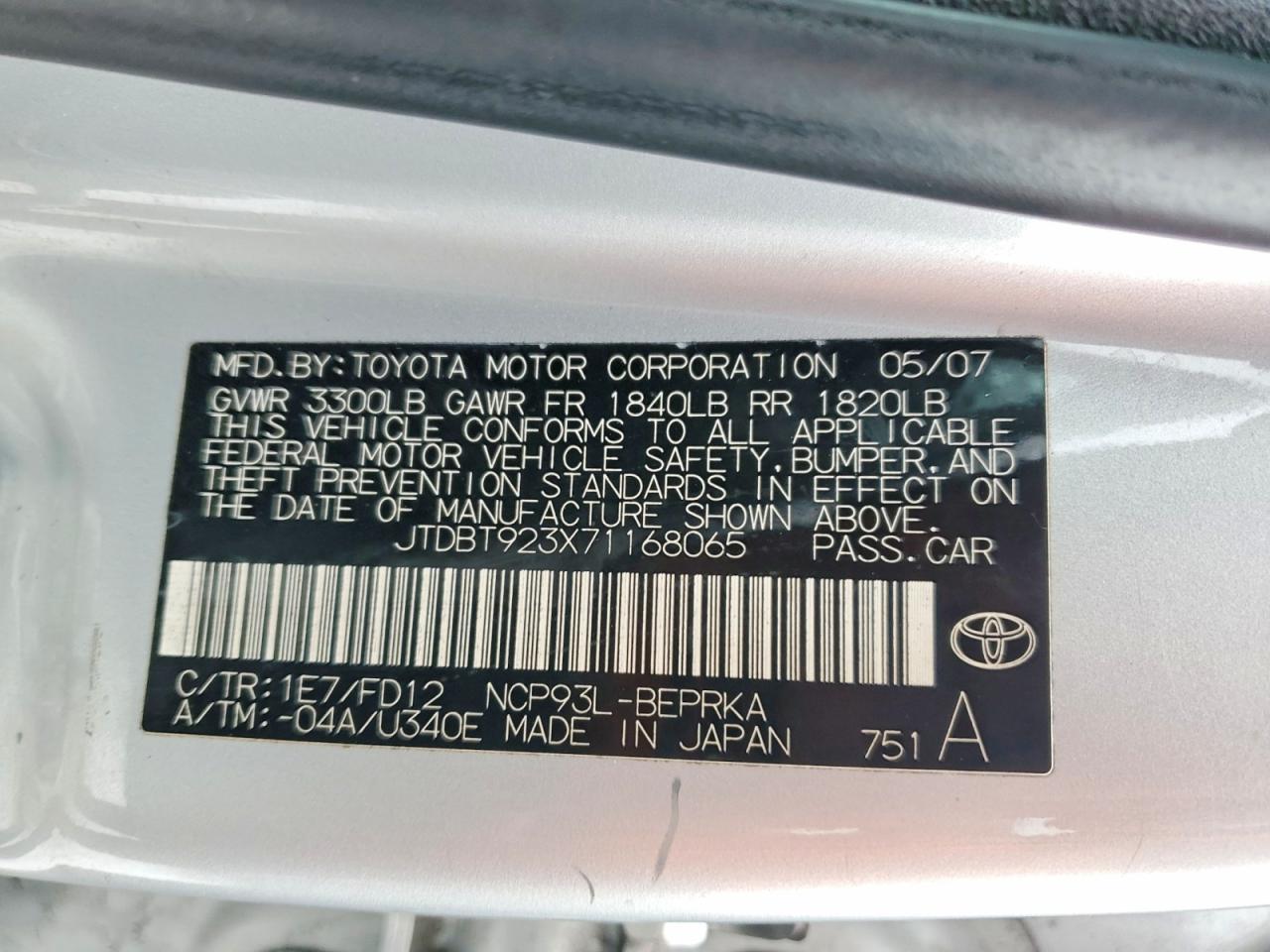 2007 TOYOTA YARIS photo 13
