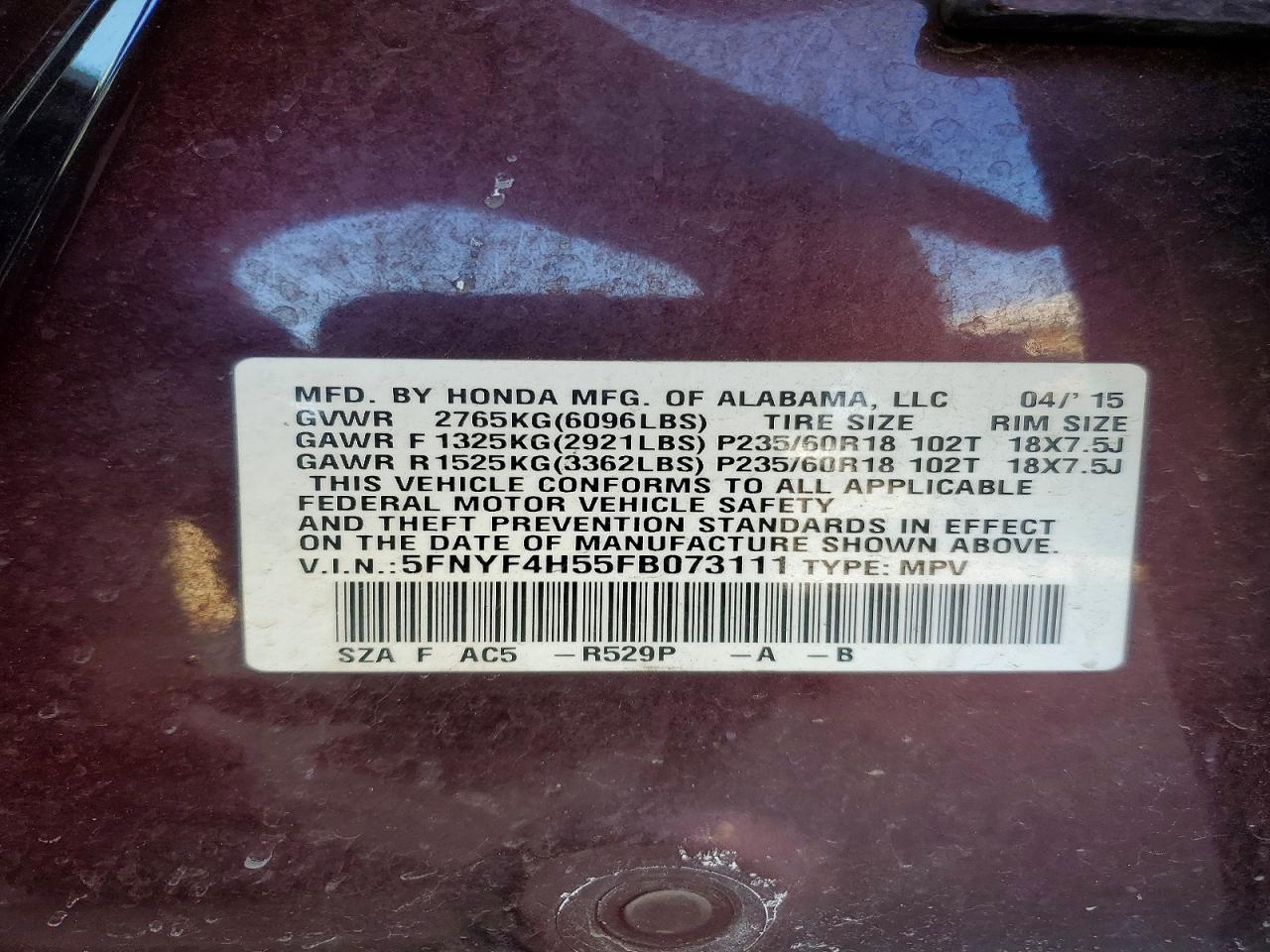 2015 HONDA PILOT EXL photo 13