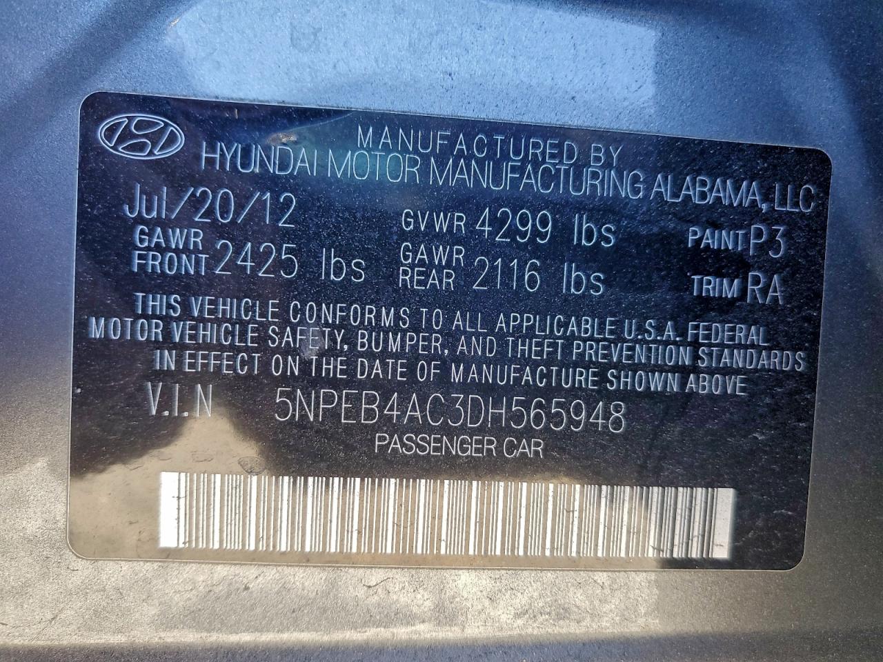 2013 HYUNDAI SONATA GLS photo 12