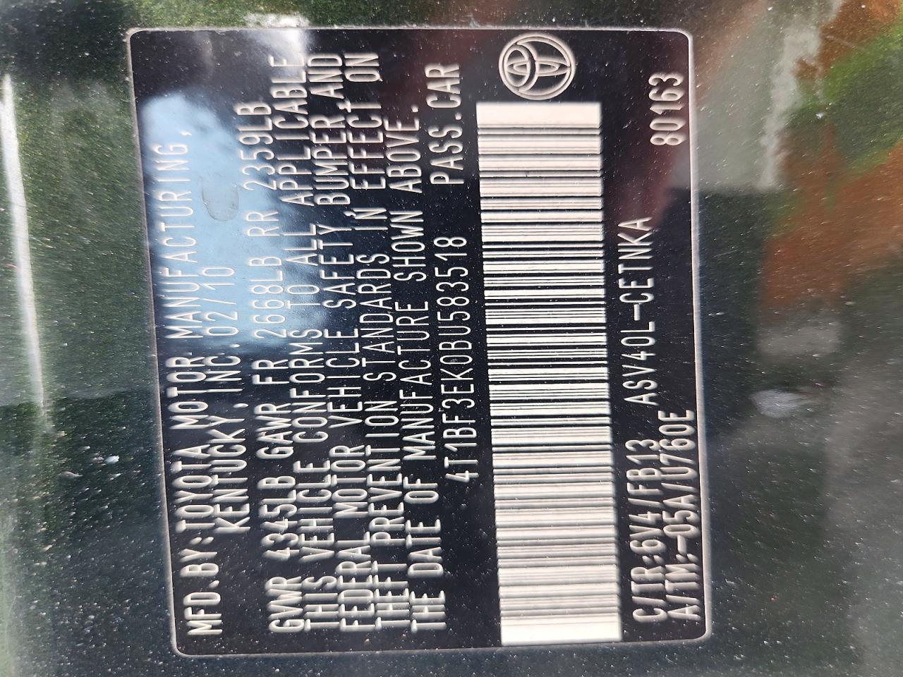2011 TOYOTA CAMRY BASE photo 13