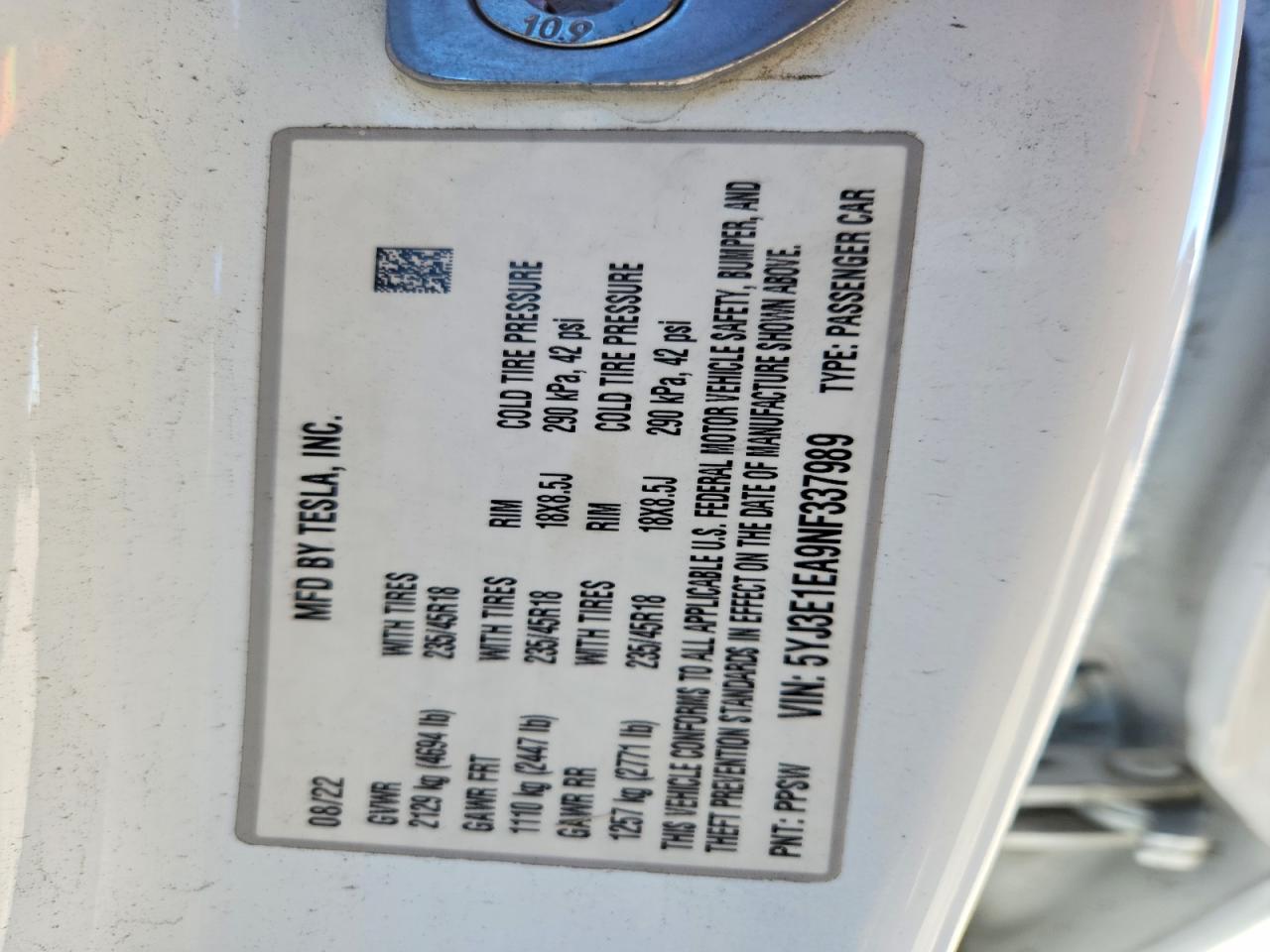 2022 TESLA MODEL 3 photo 12