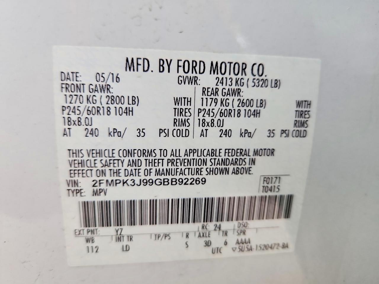 2016 FORD EDGE SEL photo 14