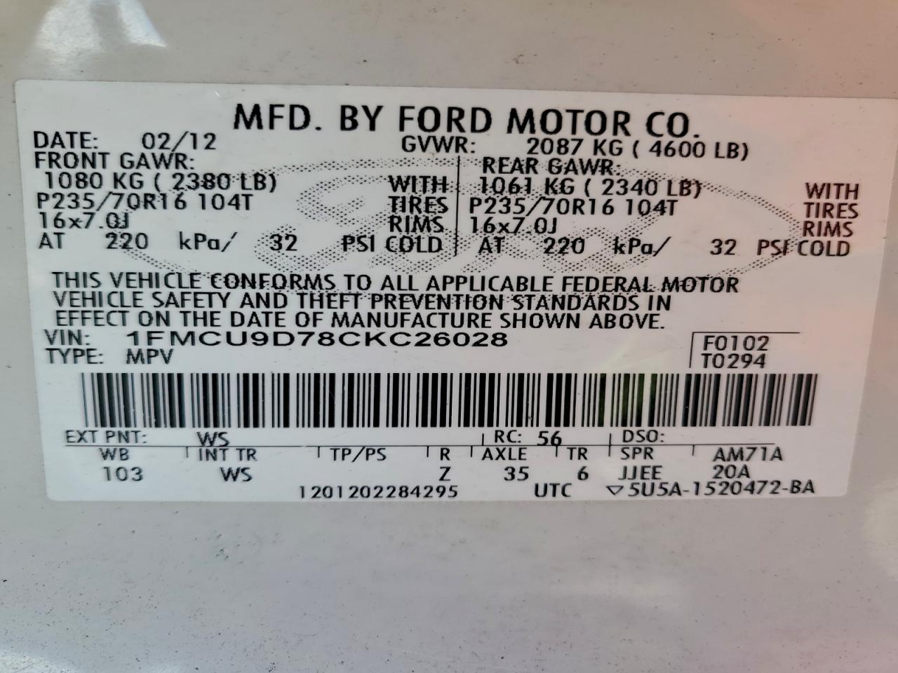 2012 FORD ESCAPE photo 13