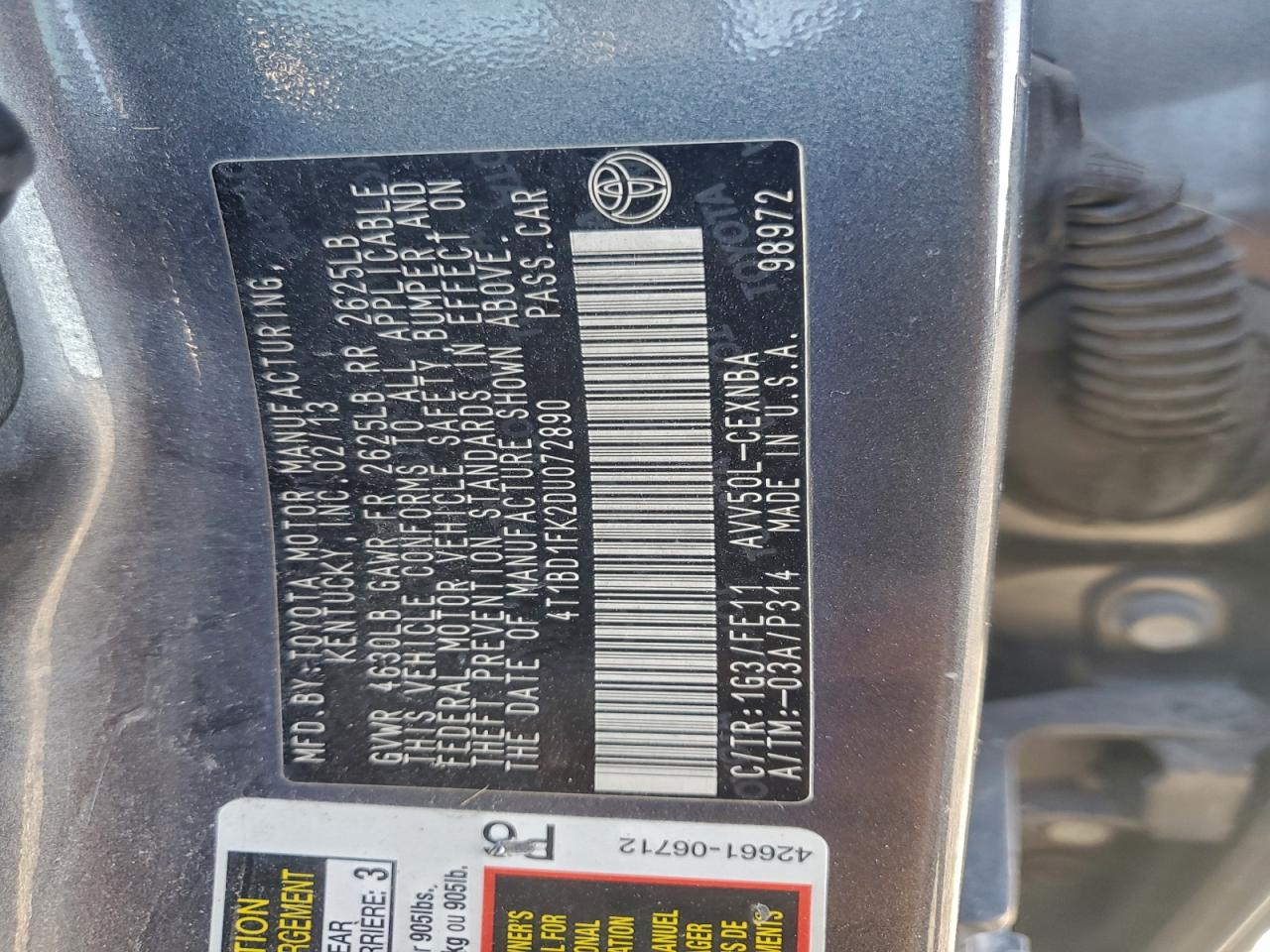 2013 TOYOTA CAMRY HYBRID photo 13
