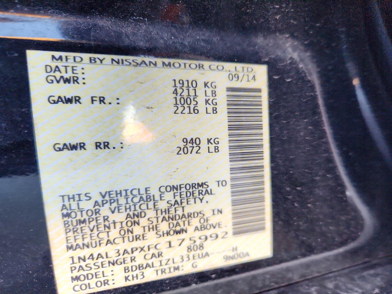 2015 NISSAN ALTIMA 2.5 photo 13