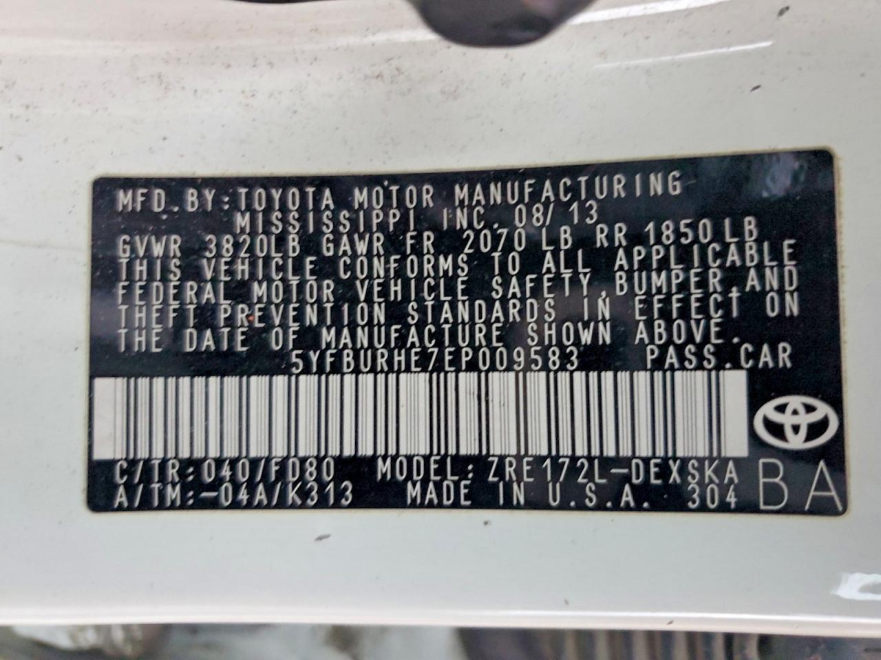 2014 TOYOTA COROLLA L photo 12