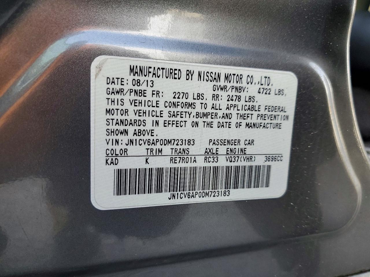 2013 INFINITI G37 BASE photo 12