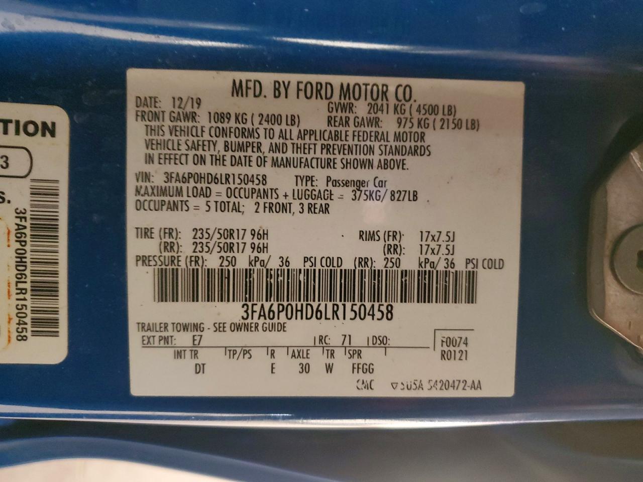 2020 FORD FUSION SE photo 13