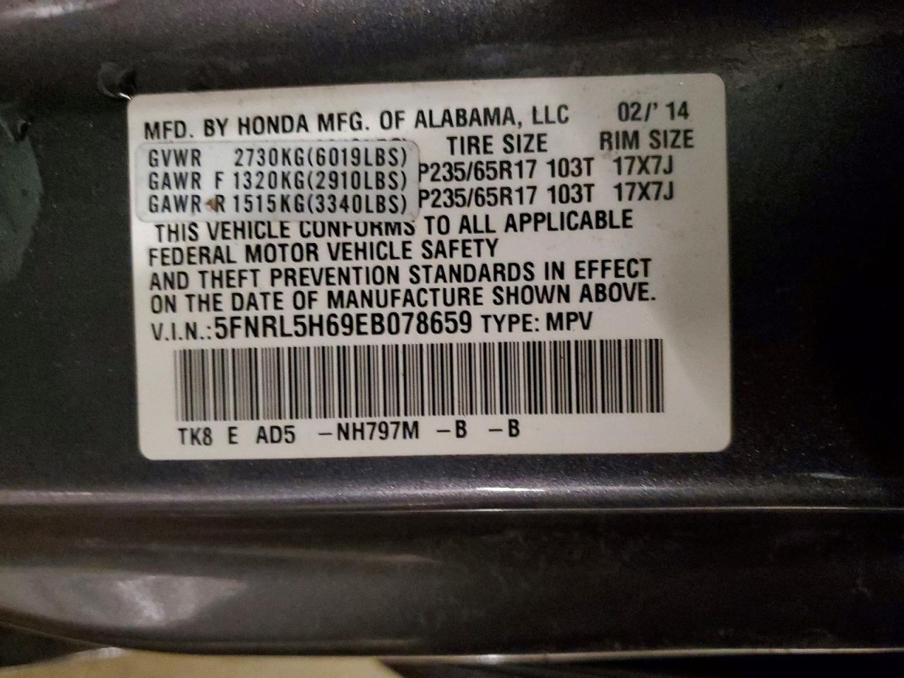 2014 HONDA ODYSSEY EXL photo 13