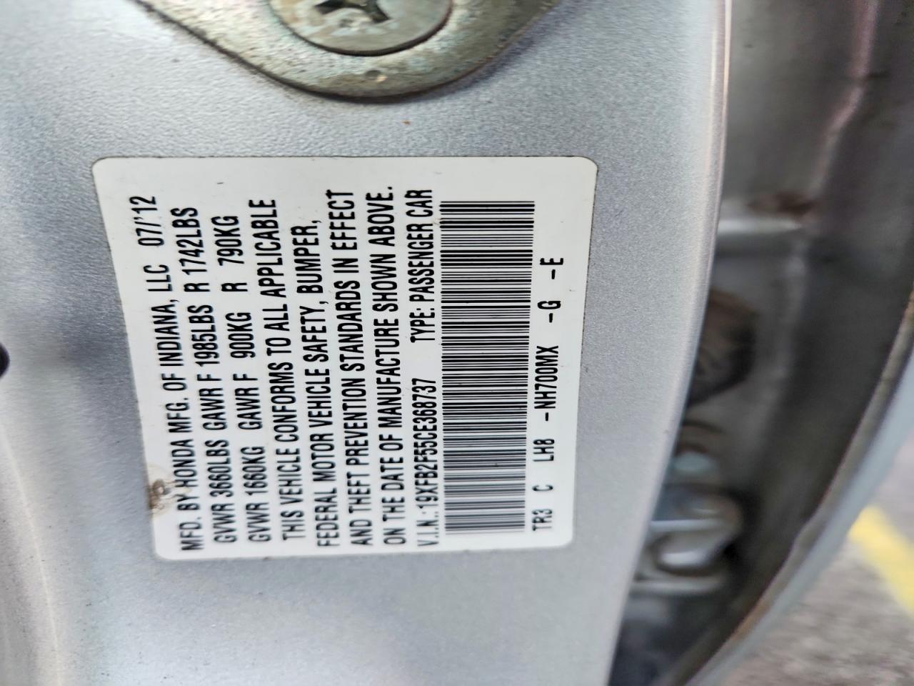 2012 HONDA CIVIC LX photo 12