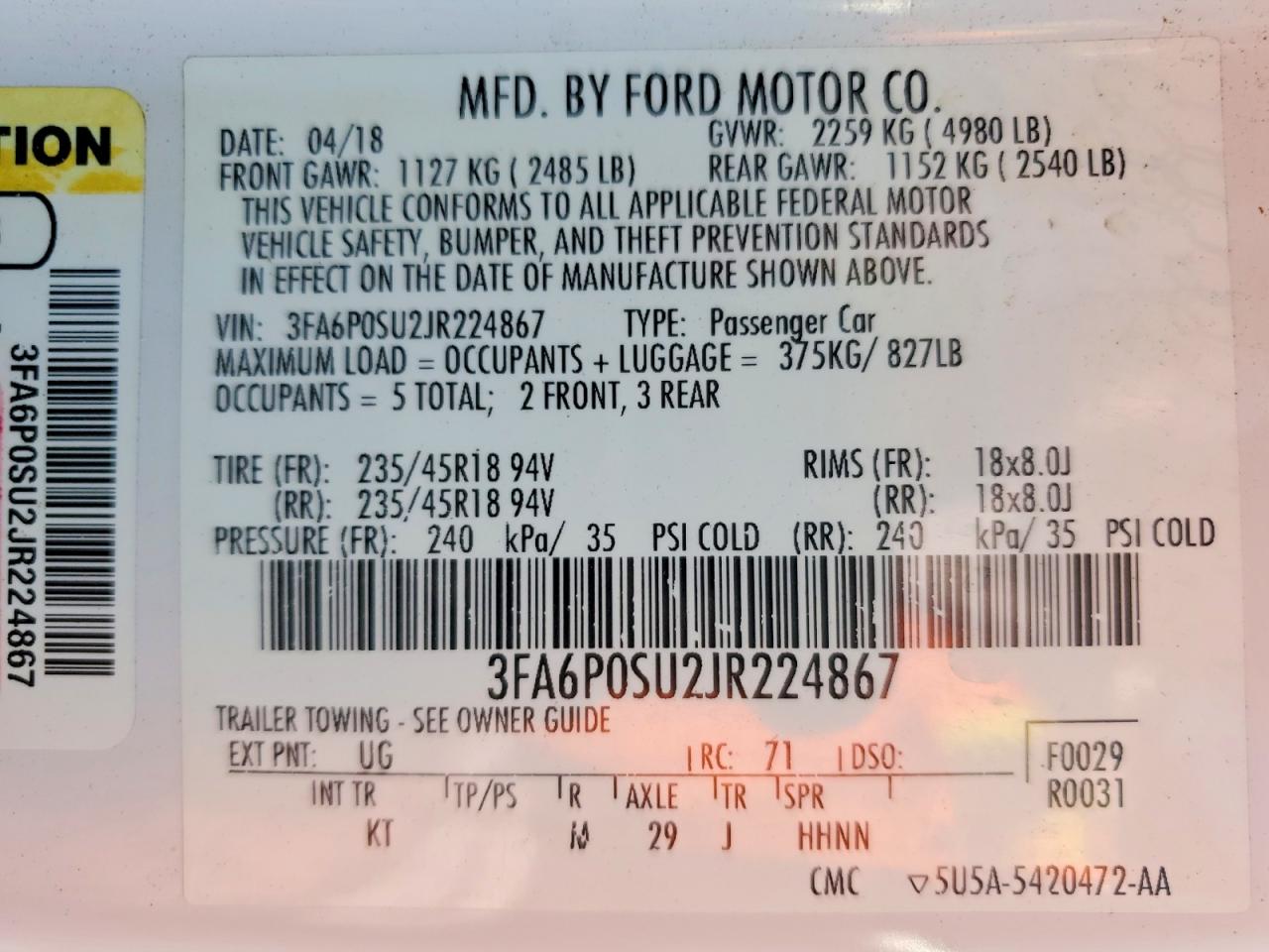 2018 FORD FUSION TITANIUM/PLATINUM PHEV photo 25