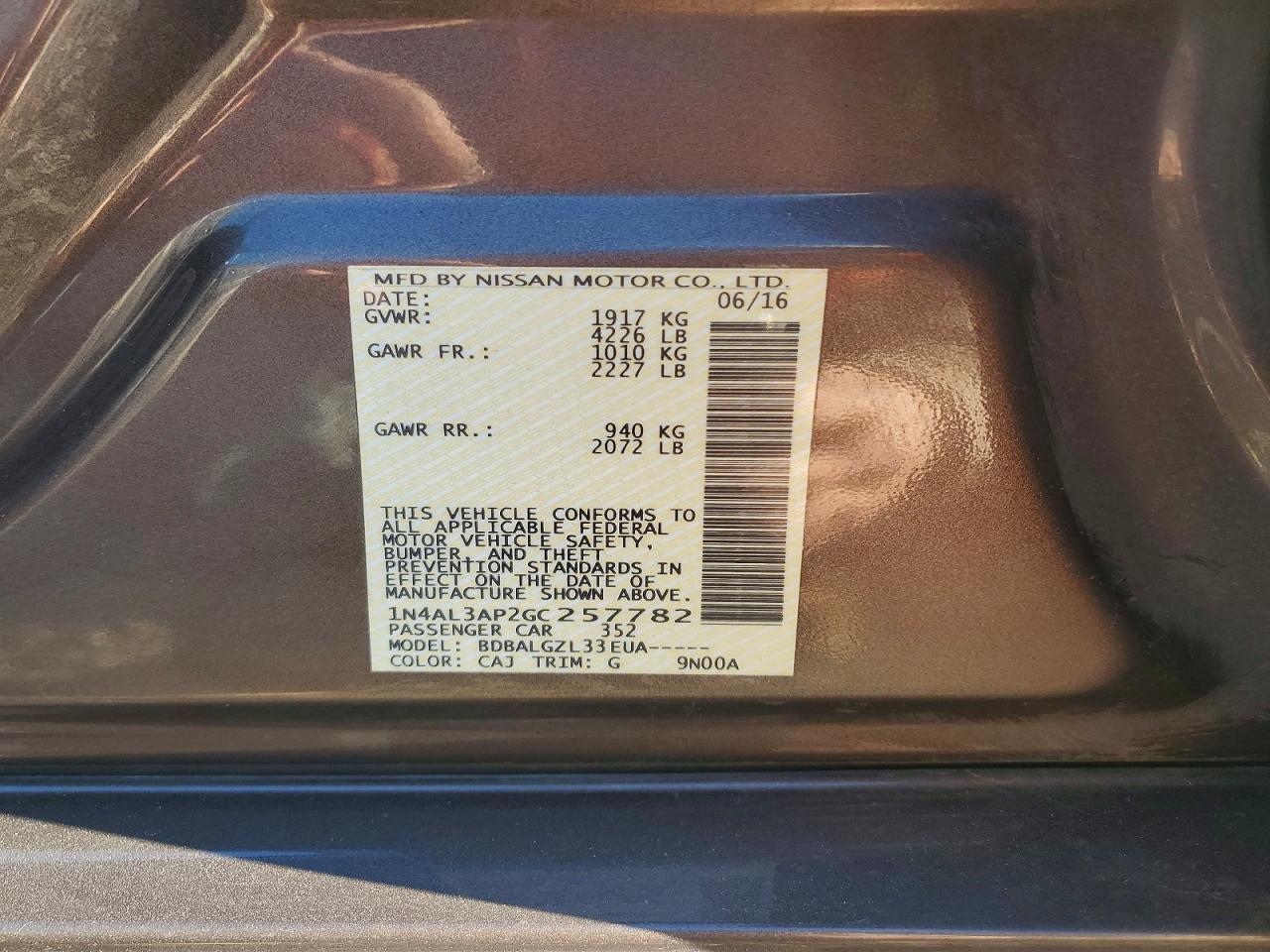 2016 NISSAN ALTIMA 2.5 photo 12