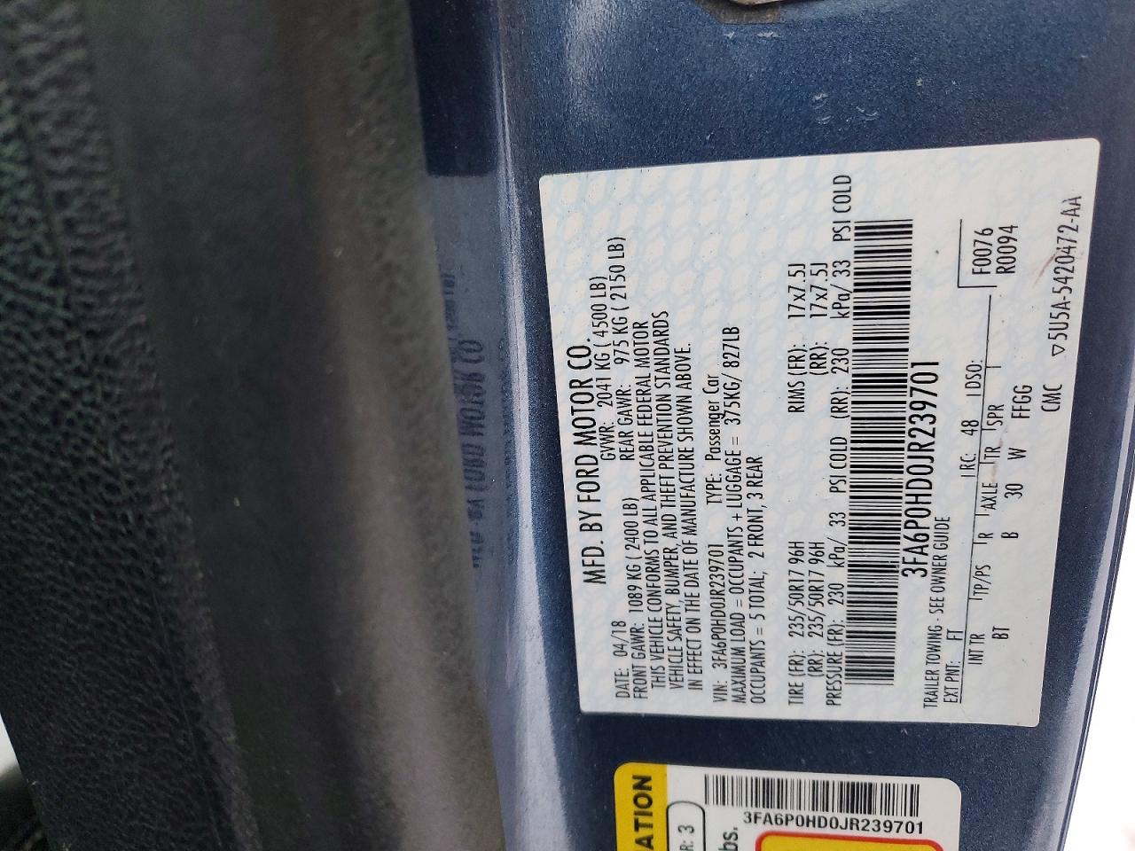 2018 FORD FUSION SE photo 12