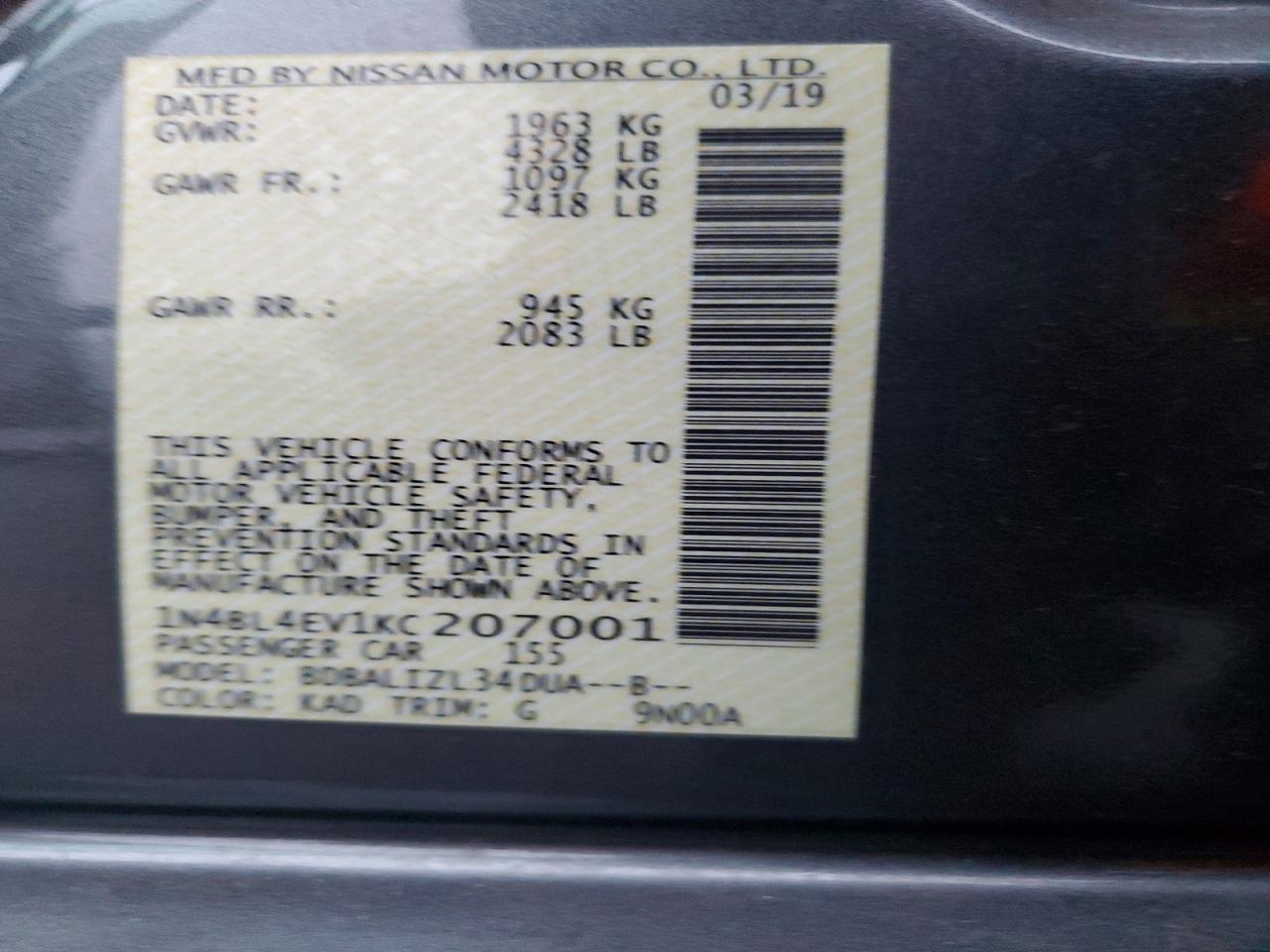 2019 NISSAN ALTIMA SL photo 23