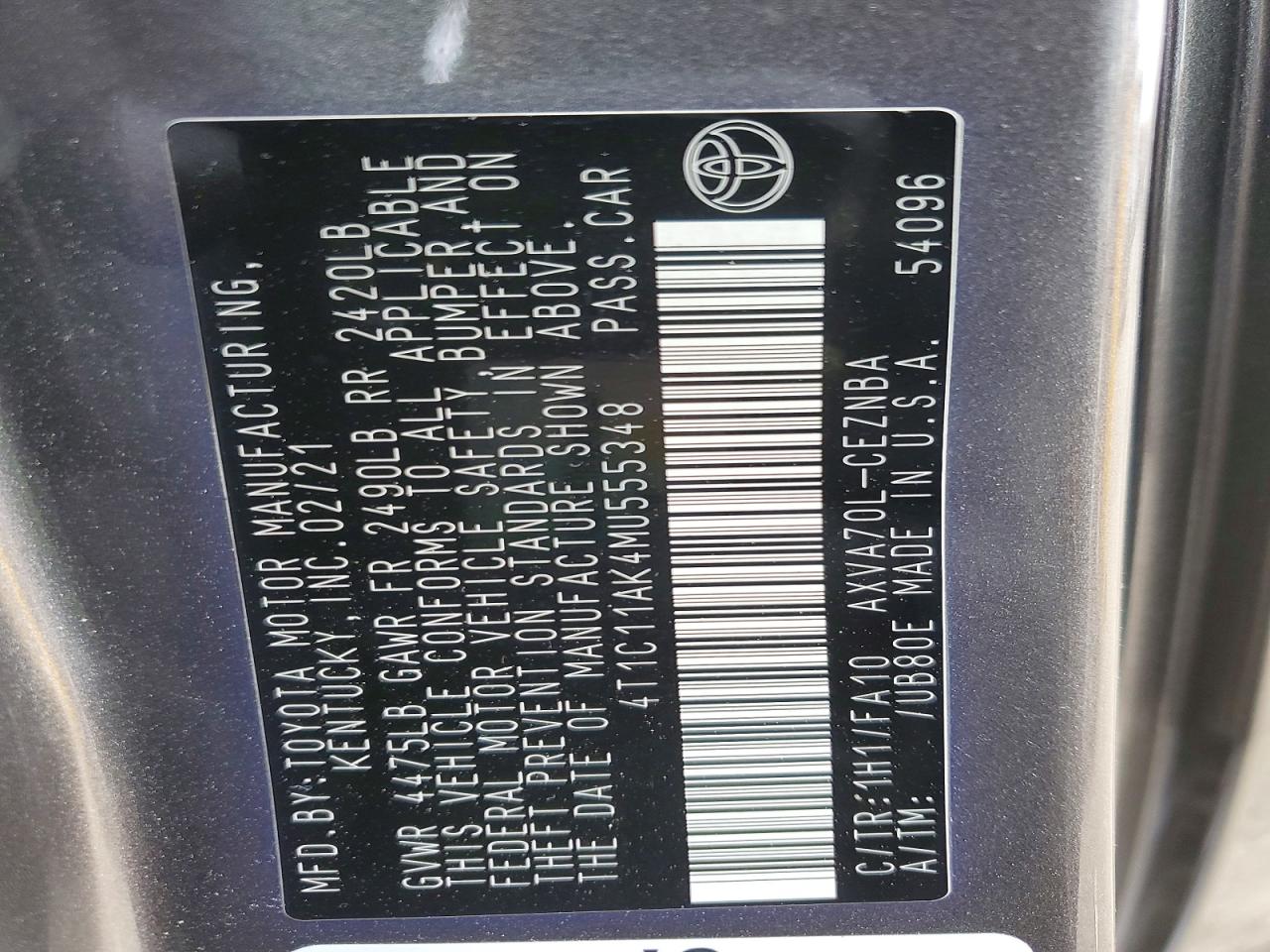 2021 TOYOTA CAMRY LE photo 12