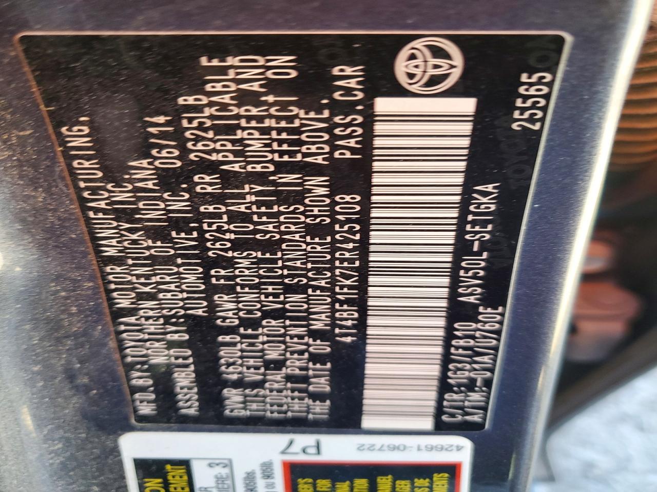 2014 TOYOTA CAMRY L photo 12