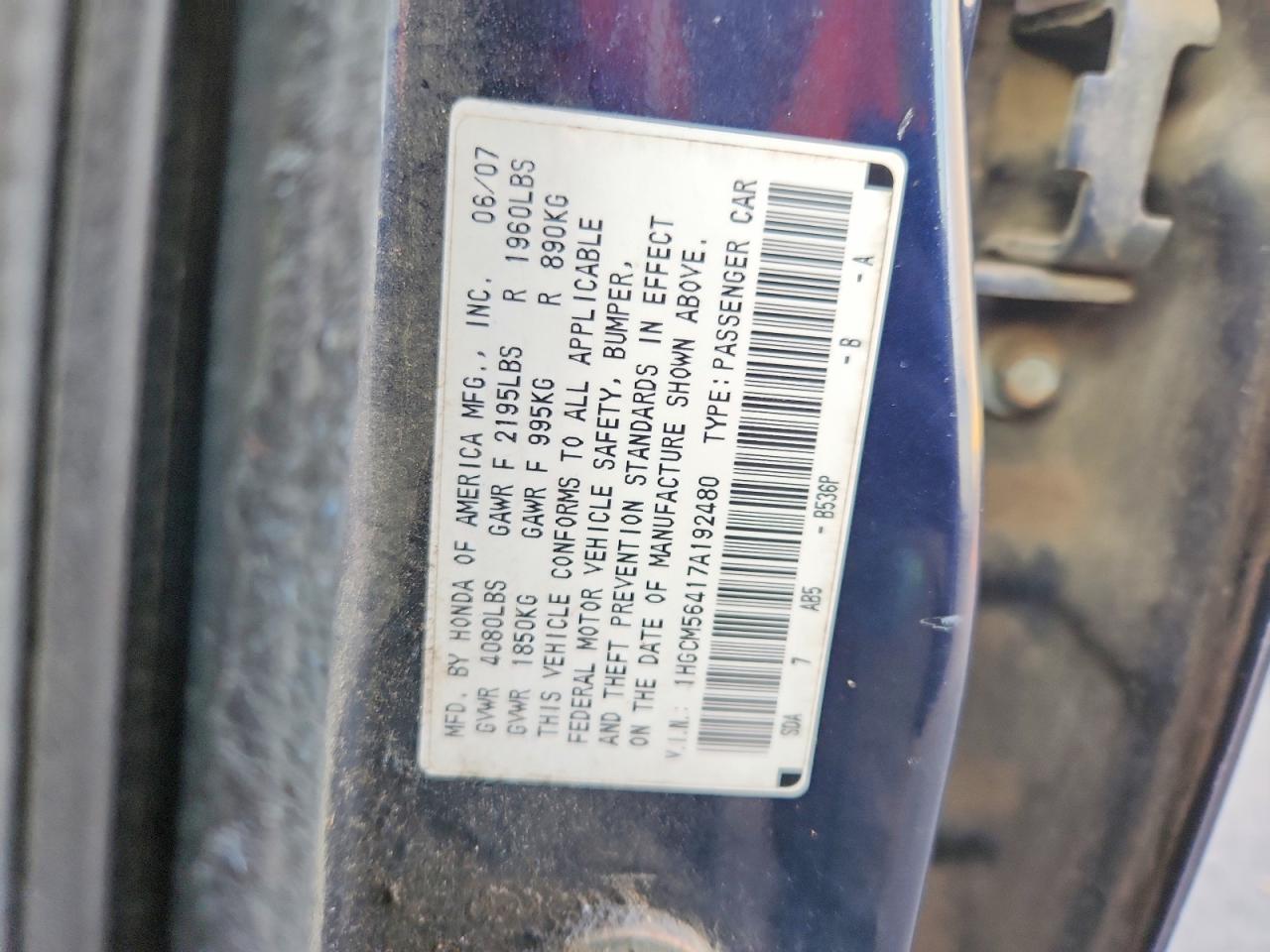 2007 HONDA ACCORD LX photo 12