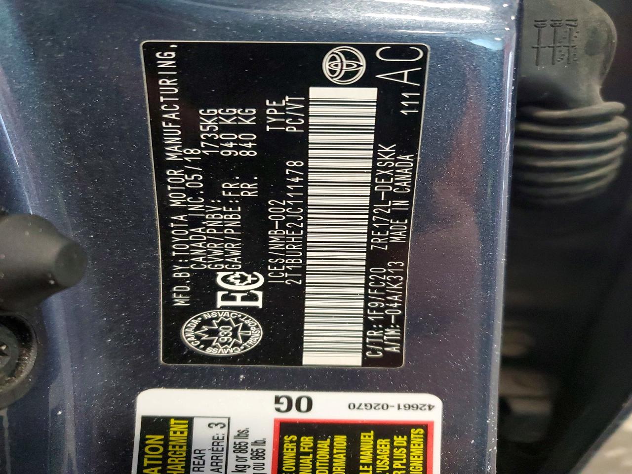 2018 TOYOTA COROLLA L photo 12