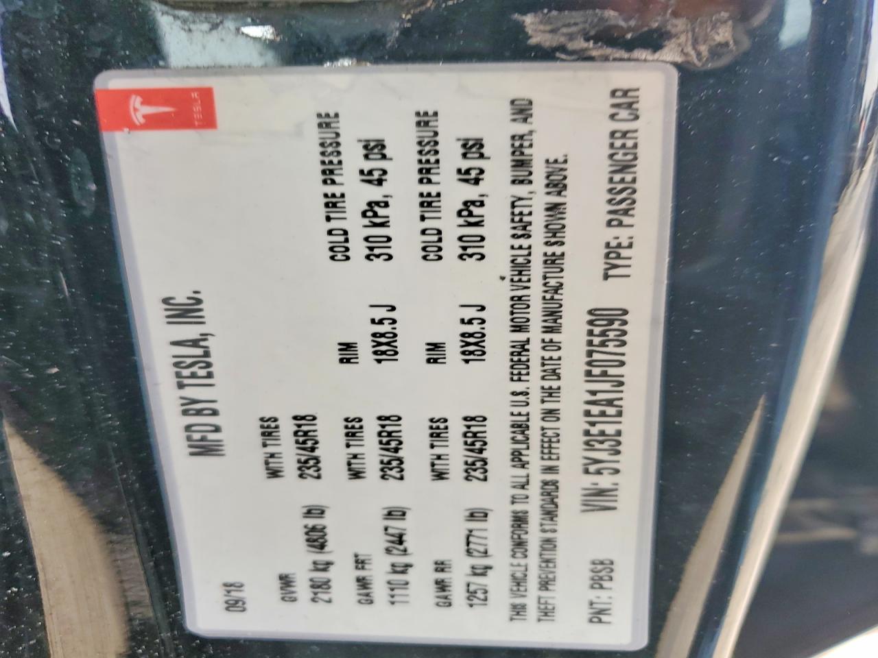 2018 TESLA MODEL 3 photo 13