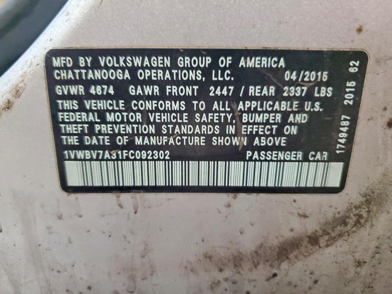 2015 VOLKSWAGEN PASSAT SE photo 12