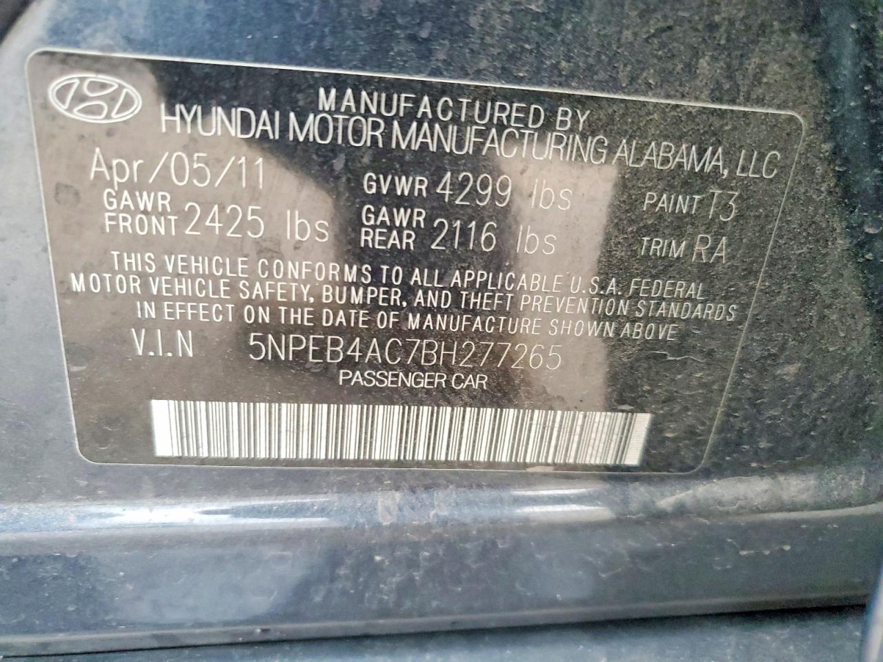 2011 HYUNDAI SONATA GLS photo 12