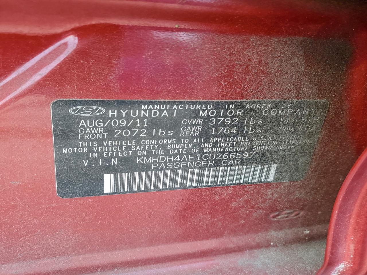 2012 HYUNDAI ELANTRA GLS photo 12