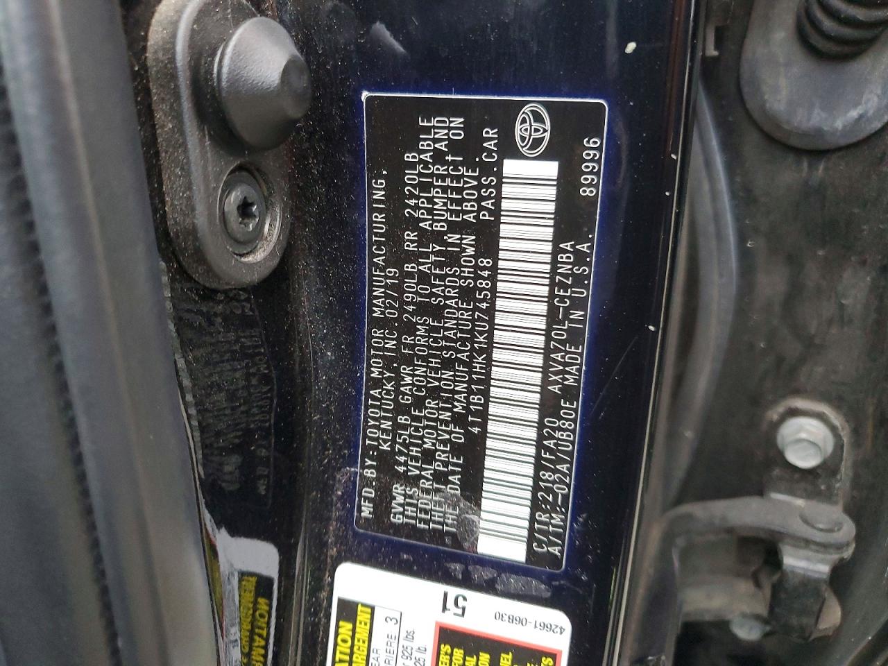 2019 TOYOTA CAMRY L photo 13
