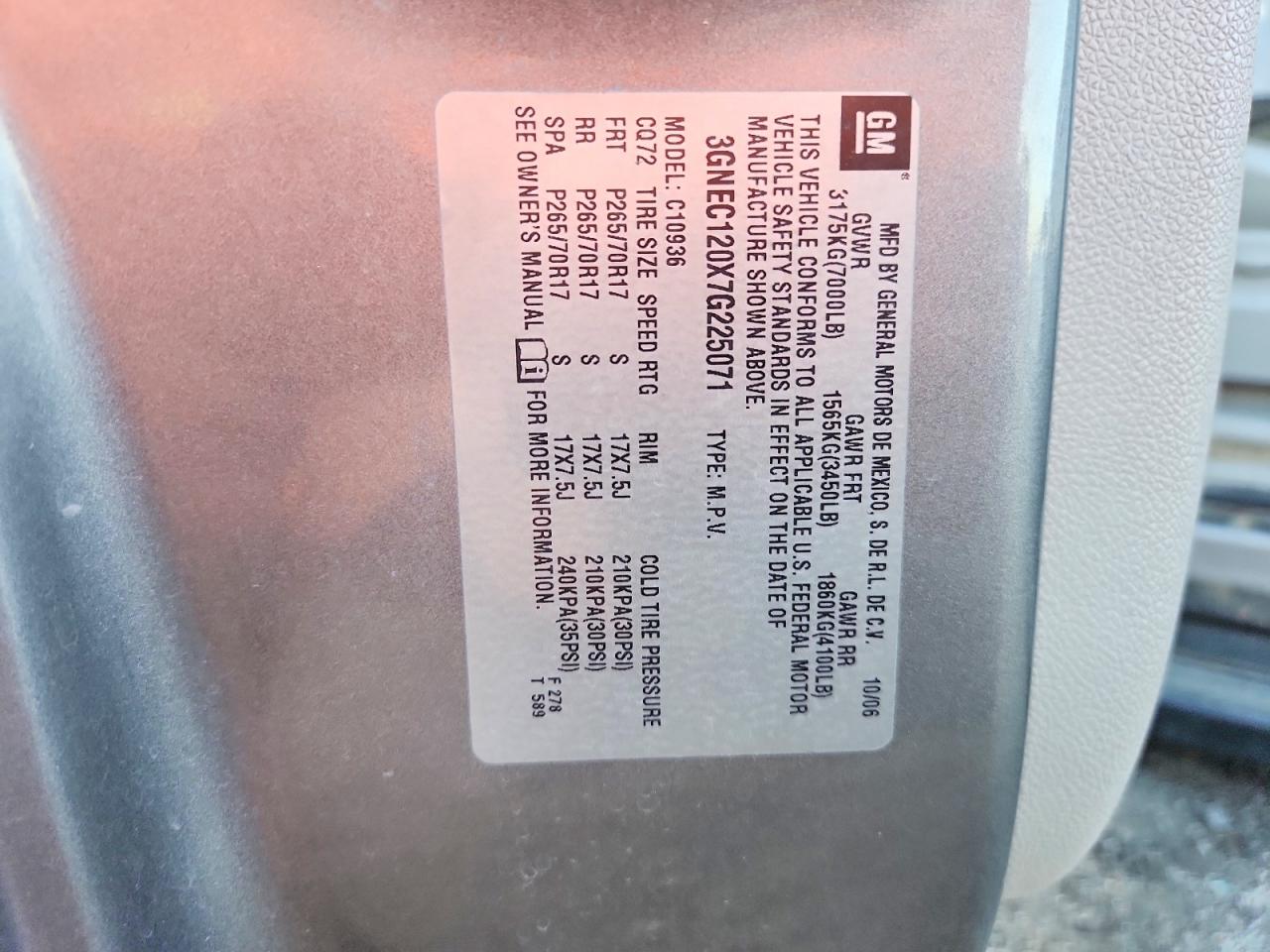 2007 CHEVROLET AVALANCHE C1500 photo 12