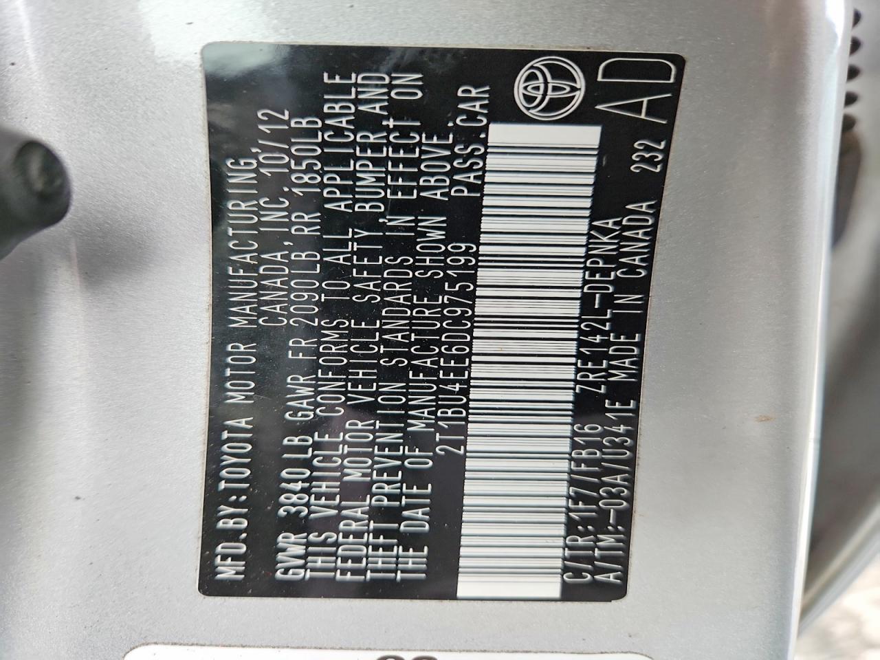 2013 TOYOTA COROLLA BASE photo 12