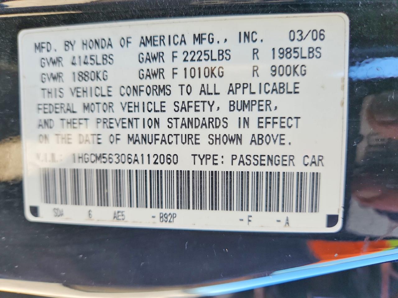 2006 HONDA ACCORD SE photo 13