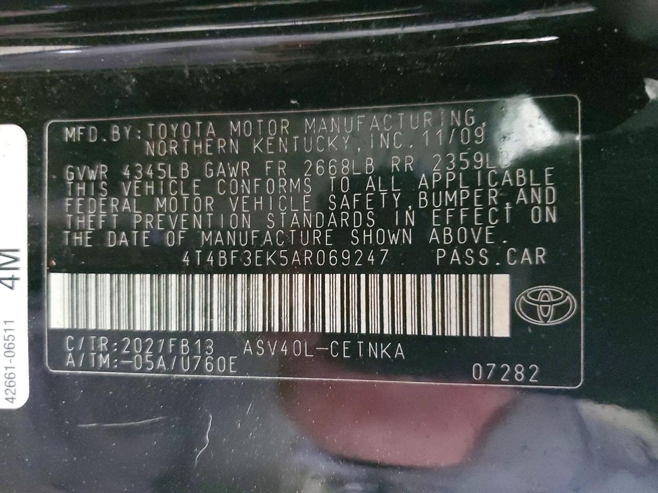 2010 TOYOTA CAMRY BASE photo 12