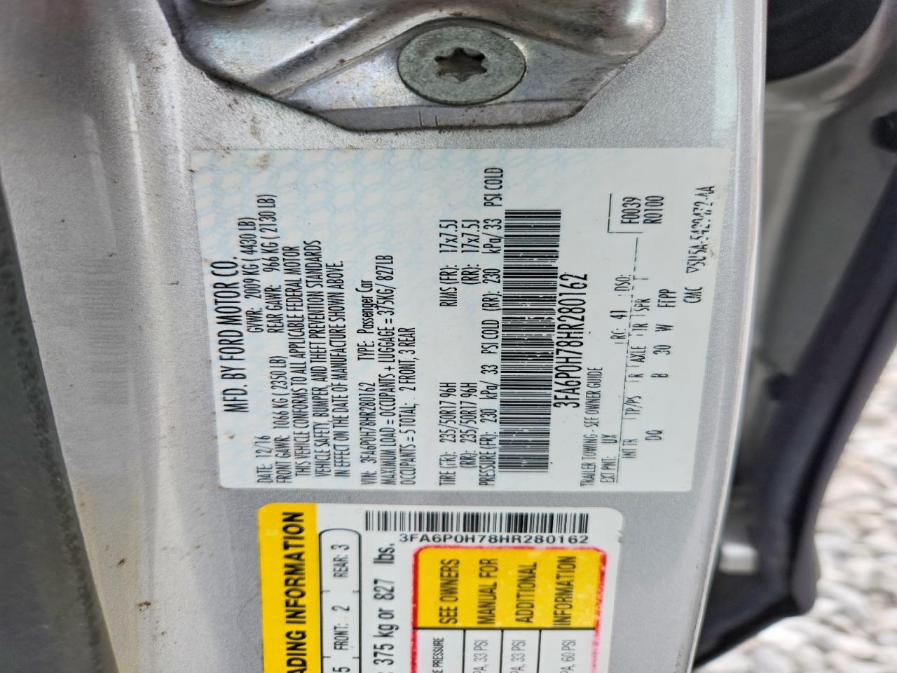 2017 FORD FUSION SE photo 12
